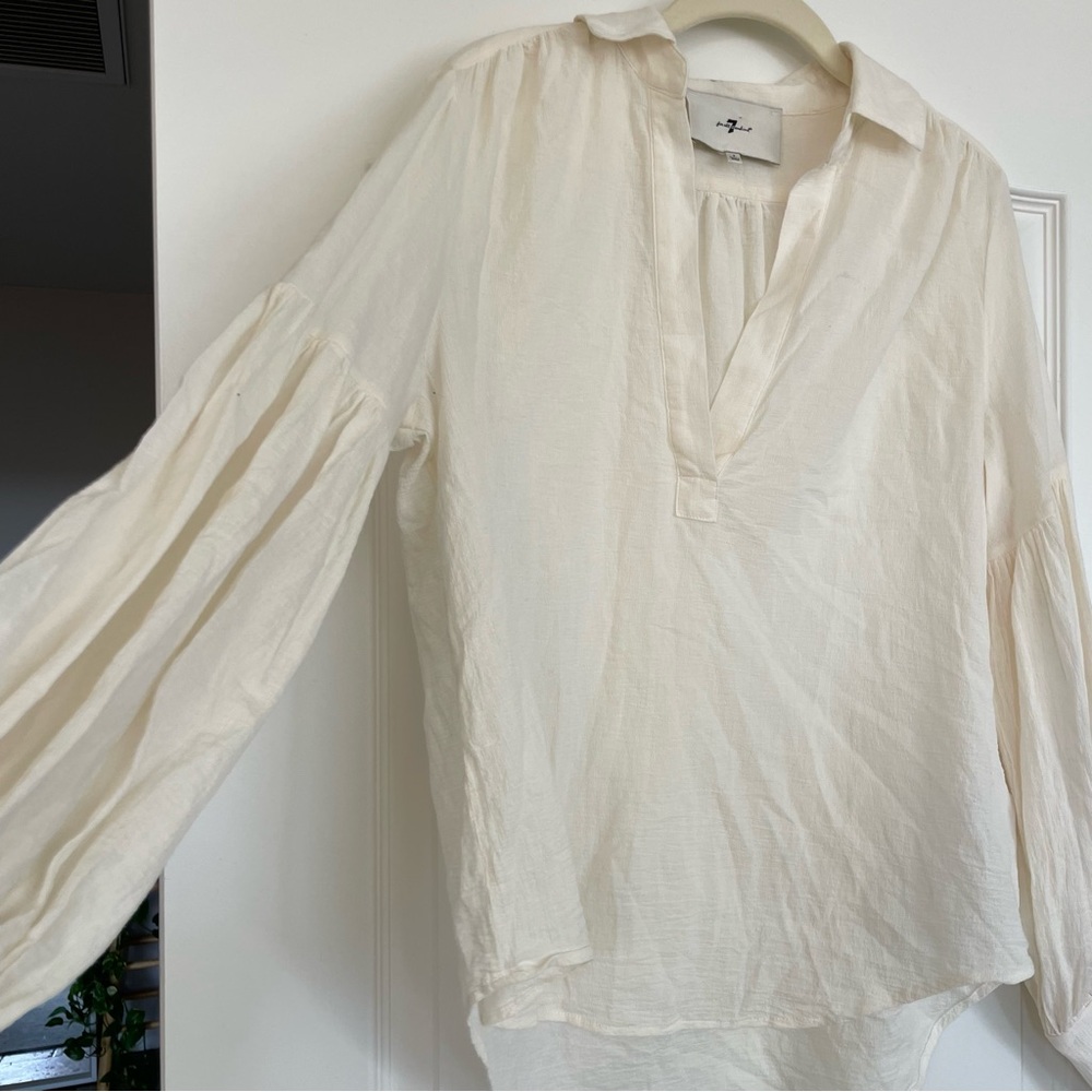 7 For All Mankind Balloon Sleeve Top in Creamy White Size S 100% Cotton - Picture 7 of 12